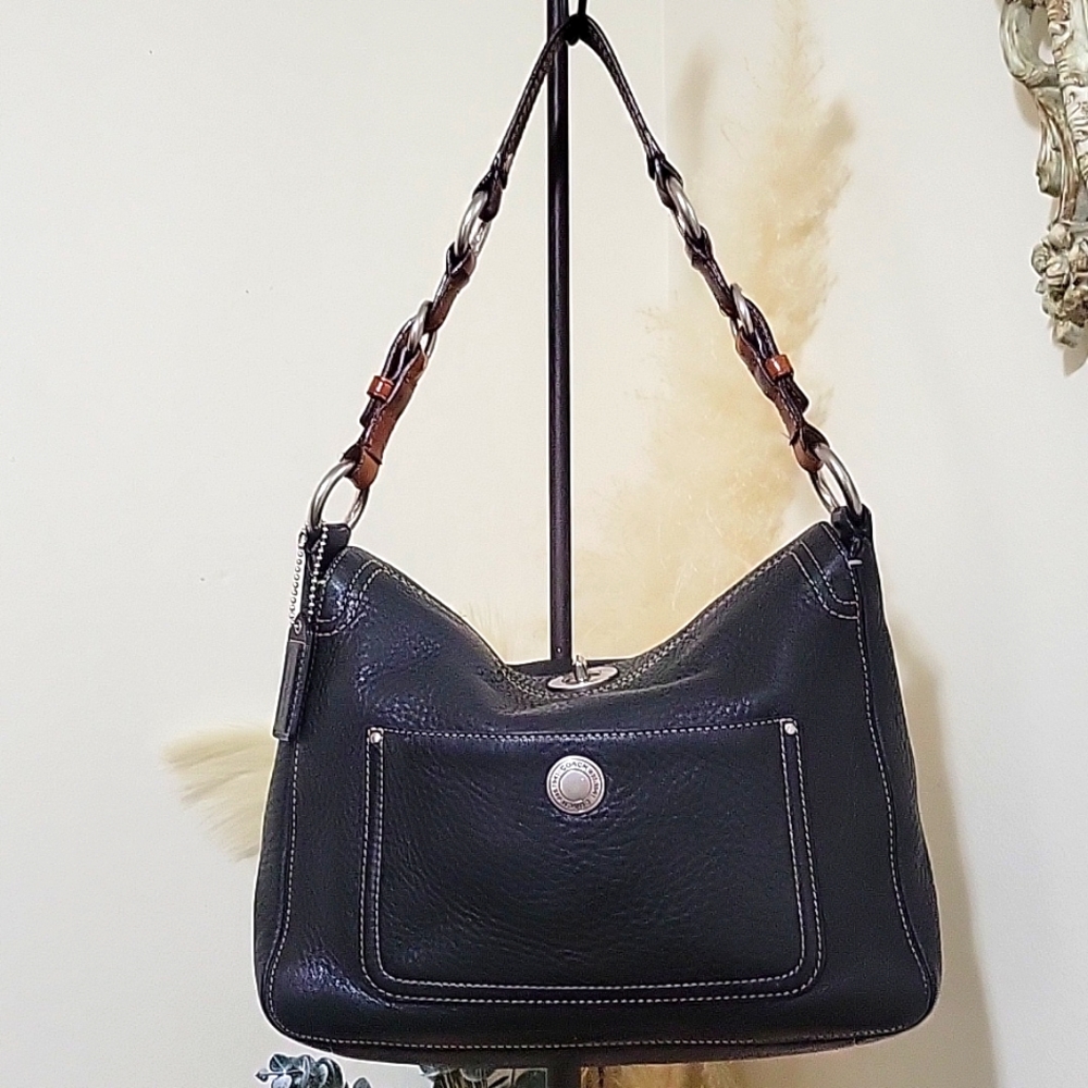 Coach Black Soft Pebbled Leather Hobo Purse